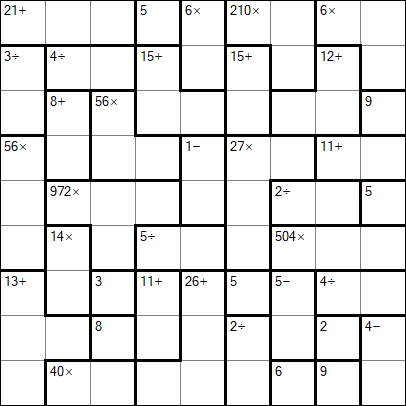 An easy Calcudoku puzzle grid