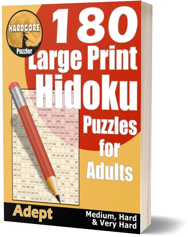 Cover of 180 Large Print Hidoku Puzzles for Adults - Adept