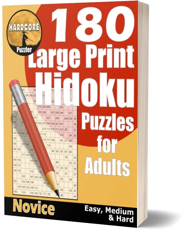 Cover of 180 Large Print Hidoku Puzzles for Adults - Novice
