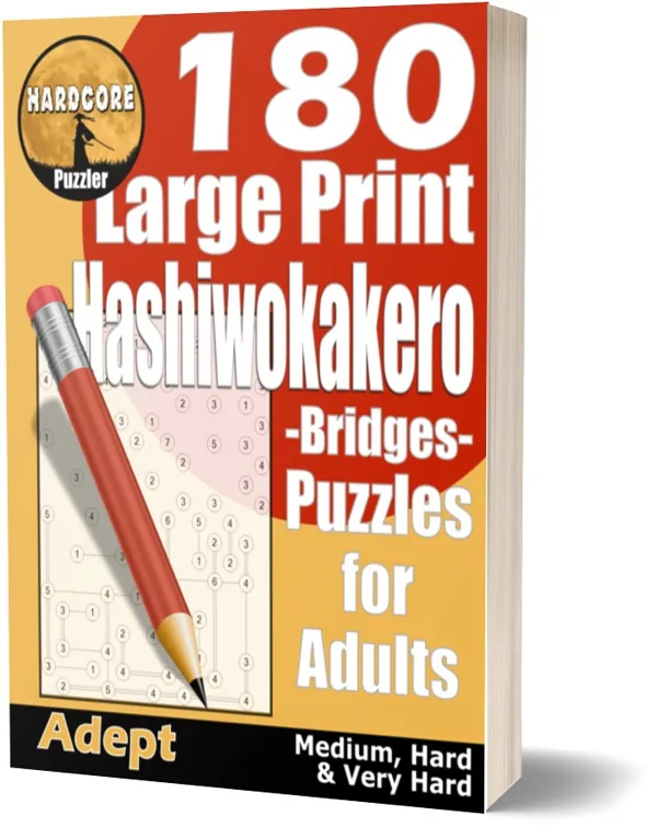 Cover of 180 Large Print Hashiwokakero (Bridges) Puzzles for Adults - Adept