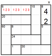 After: the 6× cage uses 2 in the top row, so the 8× cage is 4 over 2