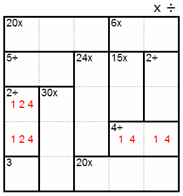 Before: the 4÷ cage uses 1 and 4 in row 4, so the 2÷ square in that row is 2