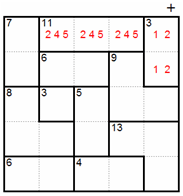 Before: the 11 cage uses 2, 4 and 5, so the 3 cage in the top-right is 1 over 2