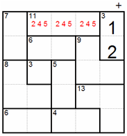 After: the 11 cage uses 2, 4 and 5, so the 3 cage in the top-right is 1 over 2
