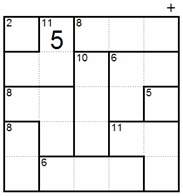 After: row 1 totals 15, and its whole cages make 10, so the last square is 5