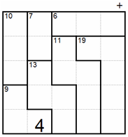 After: the 10 and 9 cages make 19 but column 1 is only 15, so the square poking out is 4