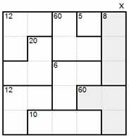 Before: column 5 multiplies to 120, so the square poking out of the 60× cage is 4