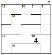 After: column 5 multiplies to 120, so the square poking out of the 60× cage is 4