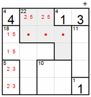 Before: the 22 and 18 cages with the row totals fix 1 and 5 in column 1
