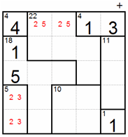 After: the 22 and 18 cages with the row totals fix 1 and 5 in column 1