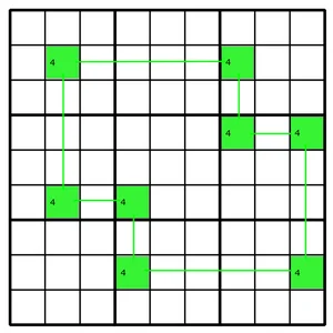 Step 4: the possible 4s joined in a closed loop across columns 2, 4, 7 and 9