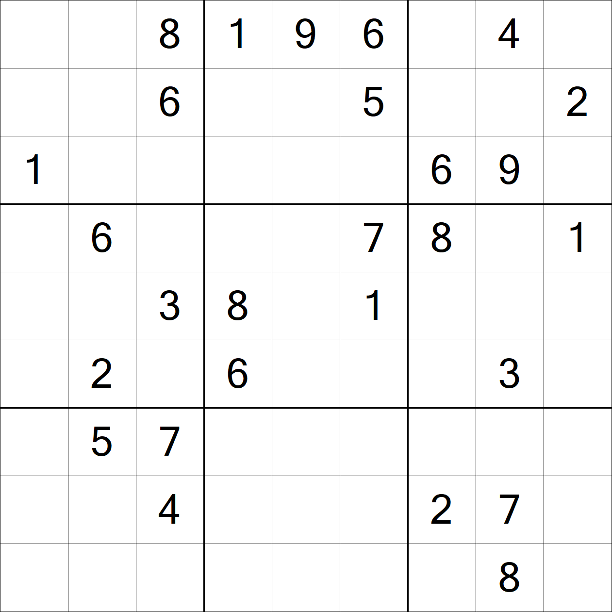 Very Hard Sudoku puzzle grid