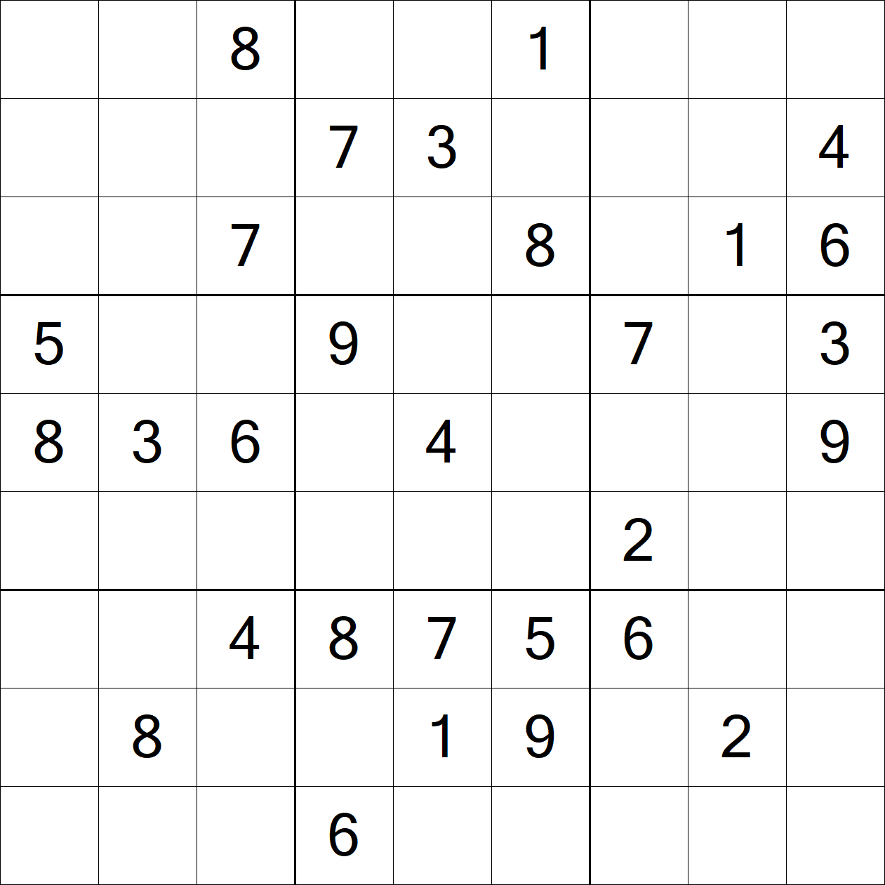 Hard Sudoku puzzle grid