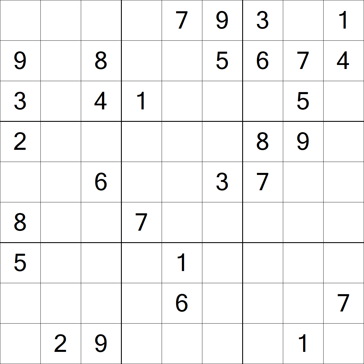 Hard Sudoku puzzle grid