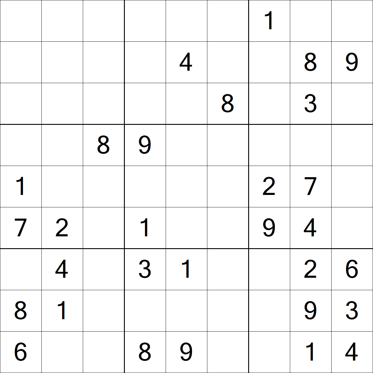 Hard Sudoku puzzle grid