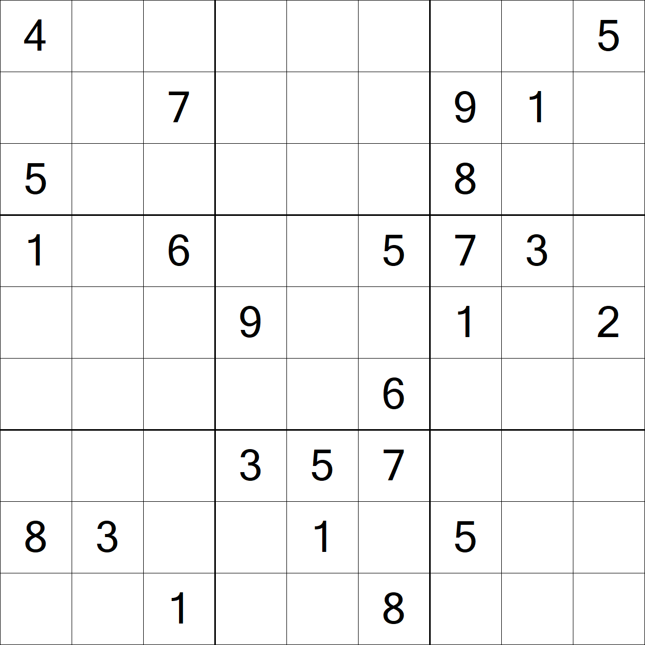 Extreme Sudoku puzzle grid
