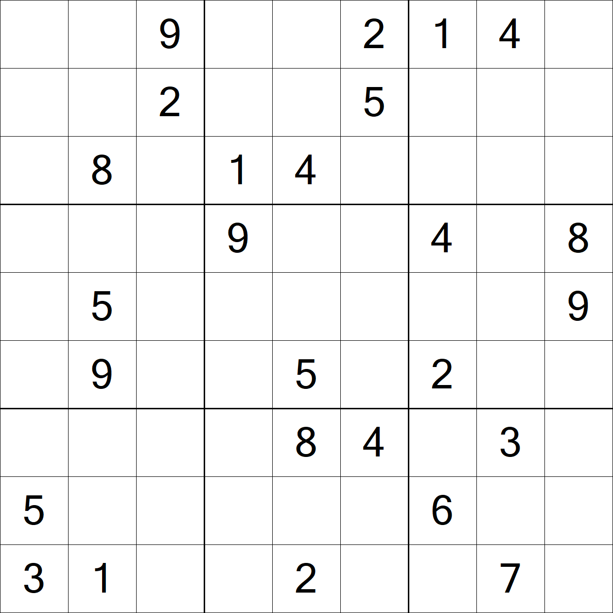 Hard Sudoku puzzle grid