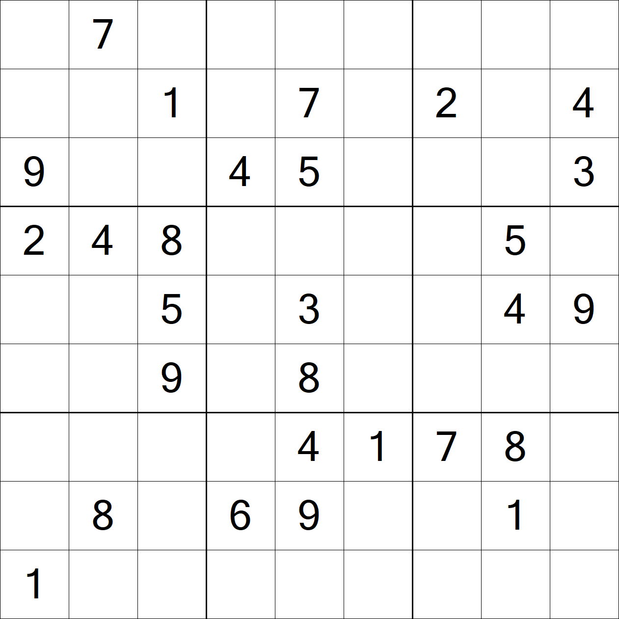 Hard Sudoku puzzle grid