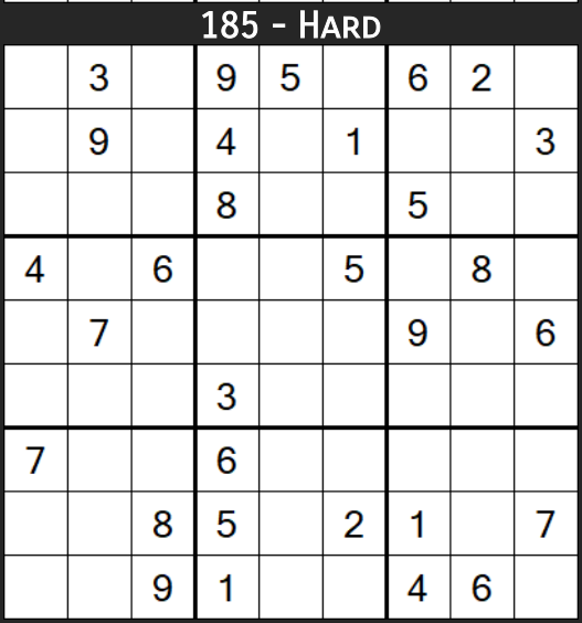 Hard Sudoku No. 185 puzzle grid