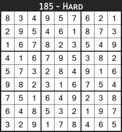 Solution to Hard Sudoku No. 185